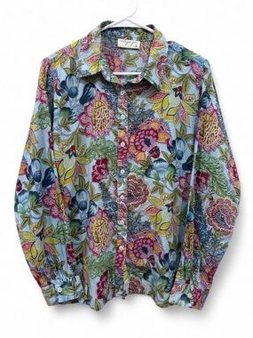 Vintage Goa Colorful Floral Lightweight Button Down Shirt Small Cottagecore
